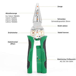 Sakerplus® 8-in-1 Abisolierzange mit Spannungsprüfer