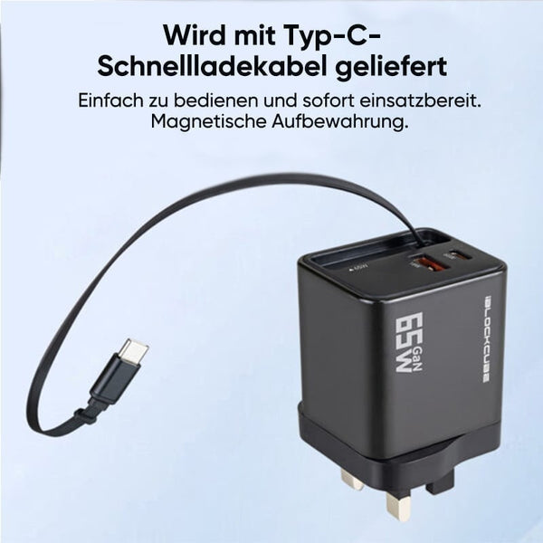 Sakerplus® 65 W GaN 3-in-1 einziehbares Schnellladegerät