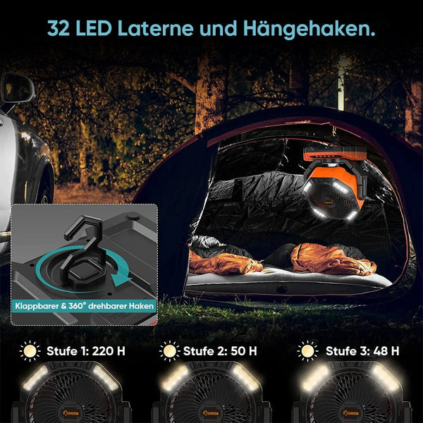 Sakerplus® Wiederaufladbarer Campingventilator