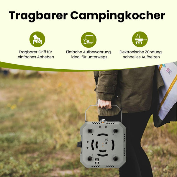 Sakerplus® Propangas-Campingkocher mit 2 Brennern und Grill