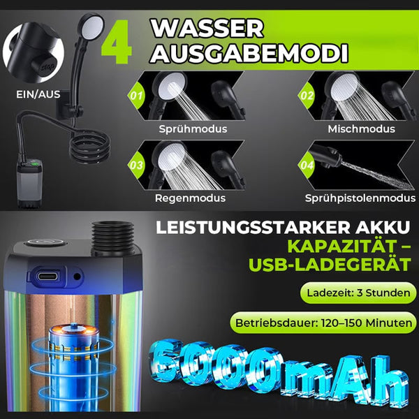 Sakerplus® Tragbare, wiederaufladbare Camping-Duschpumpe