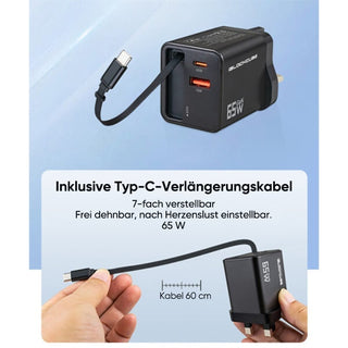 Sakerplus® 65 W GaN 3-in-1 einziehbares Schnellladegerät