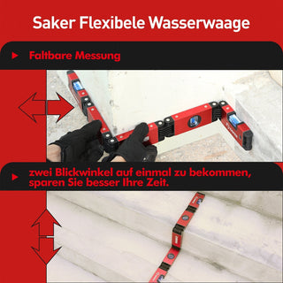 Sakerplus® 70cm Magnetische Flexible Wasserwaage mit 4 Libellen 5 Gelenke