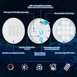 Sakerplus® 2/4 Stück – Ultra-Hell Wiederaufladbare Tauchfähige LED-Leuchten mit Fernbedienung