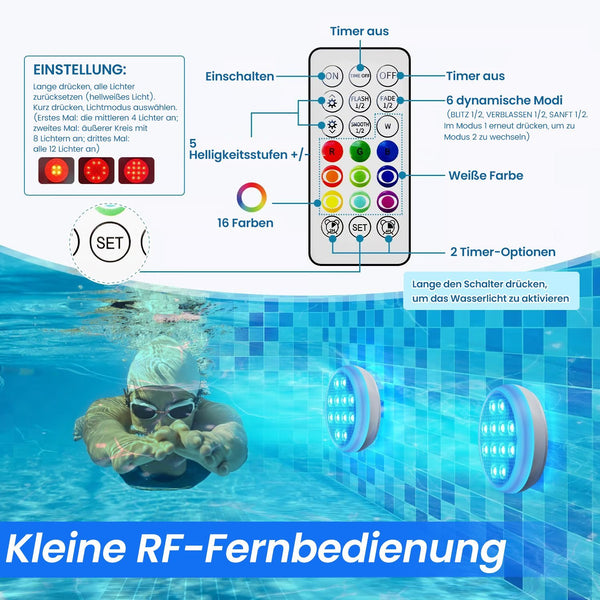 Sakerplus® 2/4 Stück – Ultra-Hell Wiederaufladbare Tauchfähige LED-Leuchten mit Fernbedienung