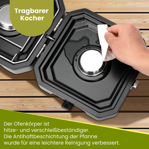 Sakerplus® Propangas-Campingkocher mit 2 Brennern und Grill