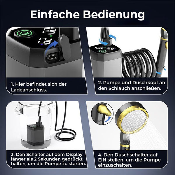 Sakerplus® Tragbare, wiederaufladbare Camping-Duschpumpe
