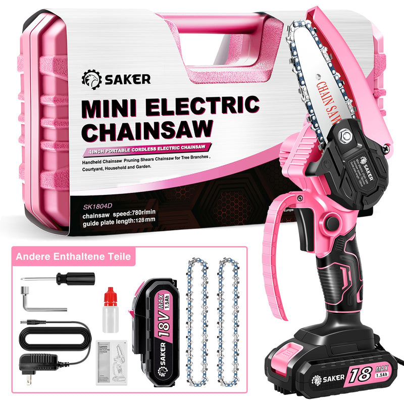Design für Frauen, Saker 4 Zoll 18V Rosa Mini Kettensäge Akku Einhand Elektrokettensäge