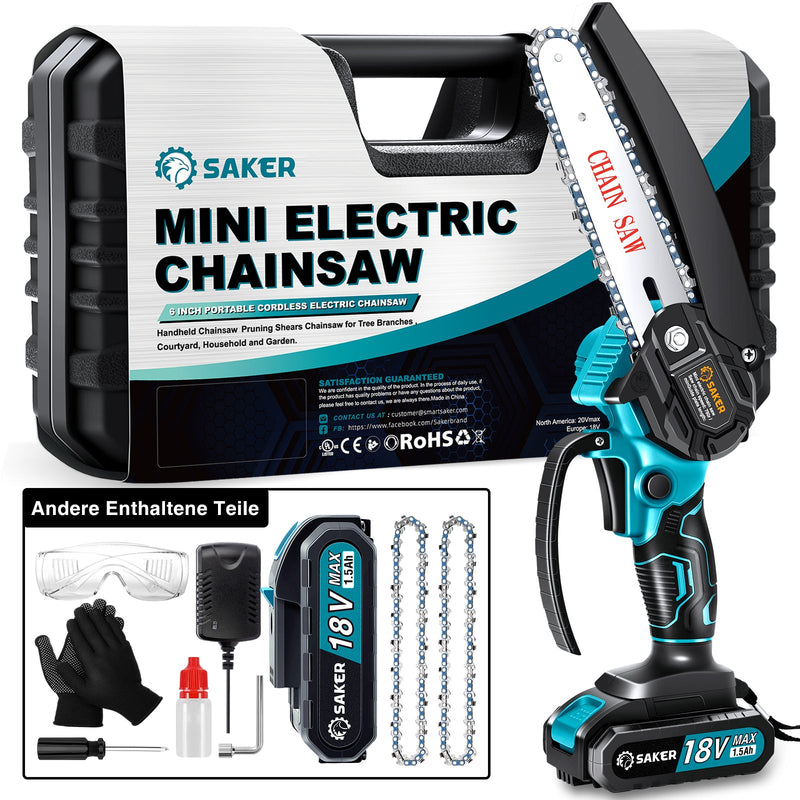 Saker 4/6 Zoll Mini Kettensäge Akku Einhandsäge