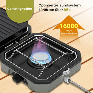 Sakerplus® Propangas-Campingkocher mit 2 Brennern und Grill