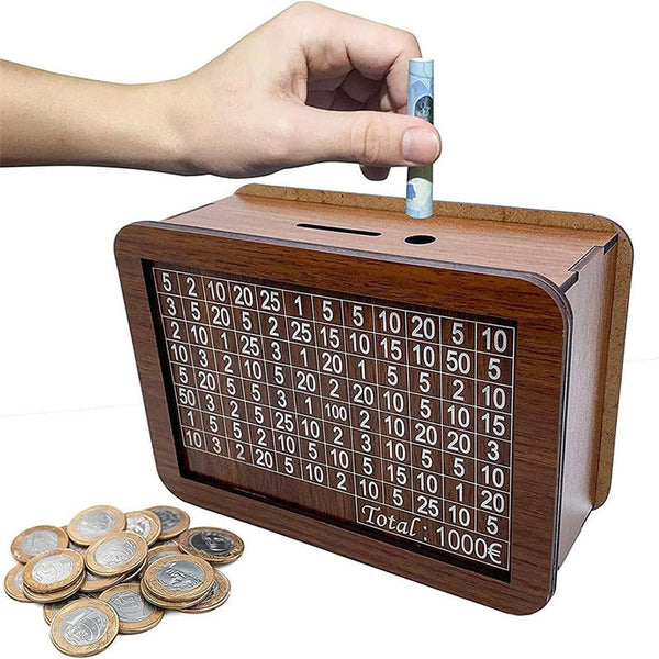 Sakerplus® Sparschwein aus Holz mit Zähler