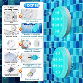 Sakerplus® 2/4 Stück – Ultra-Hell Wiederaufladbare Tauchfähige LED-Leuchten mit Fernbedienung
