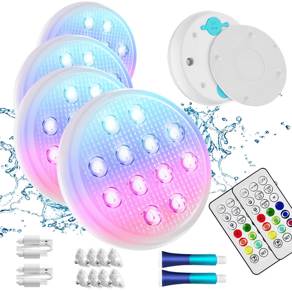Sakerplus® 2/4 Stück – Ultra-Hell Wiederaufladbare Tauchfähige LED-Leuchten mit Fernbedienung