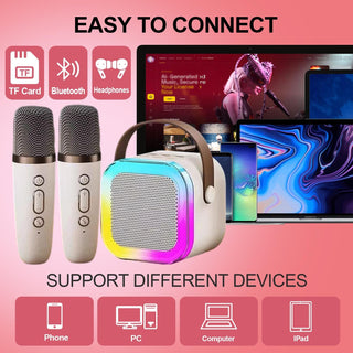 Sakerplus® Mini-Karaoke-Maschine mit 2 drahtlosen Mikrofonen