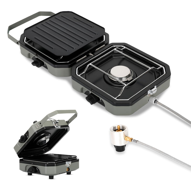 Saker Propangas-Campingkocher mit 2 Brennern und Grill